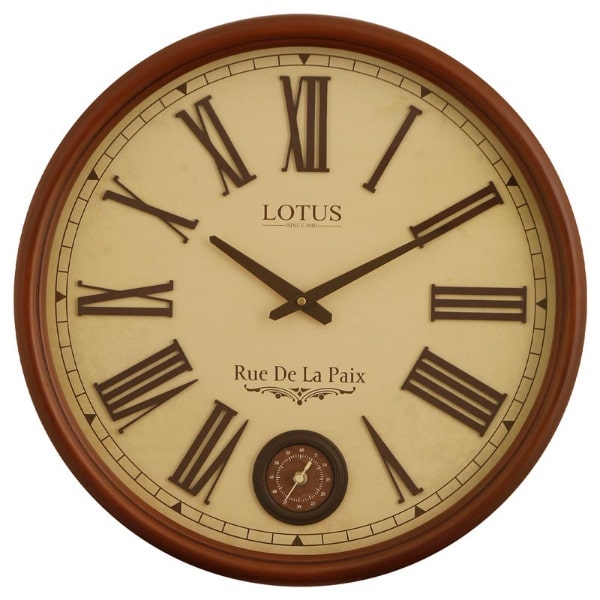 ساعت دیواری چوبی لوتوس مدل  254، ساعت دیواری چوبی لوتوس با موتور ثانیه شمار مستقل، طراحی کلاسیک و فونت رومی اعداد