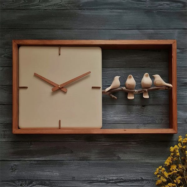 ساعت دیواری چوبی دست ساز مدل 128