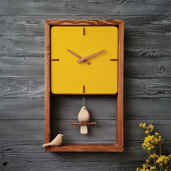ساعت دیواری چوبی دست ساز، ساعت دیواری پاندول‌دار سایز 50×30 سانت، ساعت دیواری شیک و خاص برای هدیه | کد 145