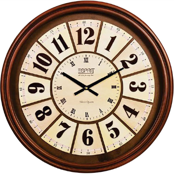 ساعت دیواری چوبی اسپریت مدل 2003، ساعت زیبا با ترکیب رنگ کرم قهوه ای، دارای سه سایز، متریال چوب، دارای اعداد درشت لاتین، سایز 50