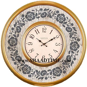 ساعت دیواری چوبی دو رینگ طرح فرانسوی لوتوس گرد مدل FR-662
