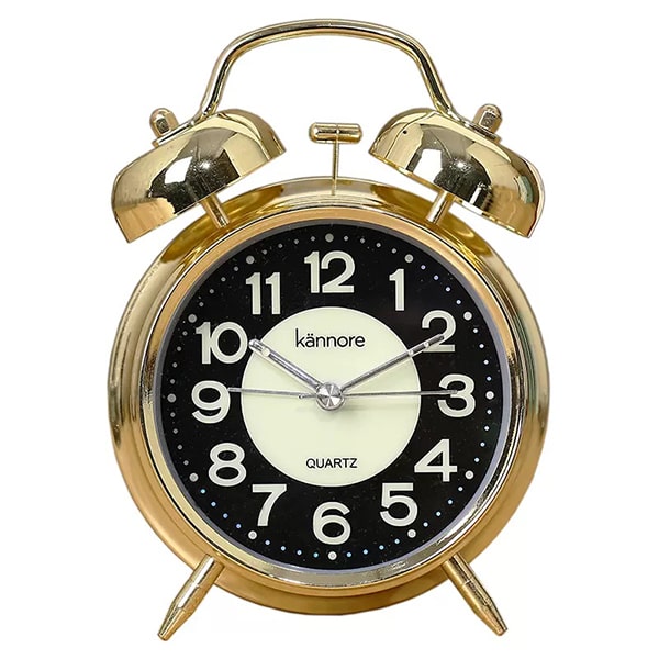 ساعت رومیزی کانور، ساعت رومیزی فلزی دکوری زنگ‌دار زنگوله‌ای قطر 10 سانت، ساعت رومیزی زنگ‌دار بی‌صدا سبک قدیمی، ساعت رومیزی شب‌نما چراغ‌دار | مدل K-6409