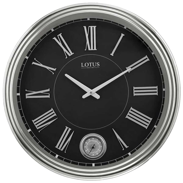 ساعت دیواری فلزی لوتوس، ساعت دیواری سایز 60 آبکاری شده به رنگ نقره‌ای، ساعت دیواری با اعداد برجسته و موتور تایوانی مدل 16023