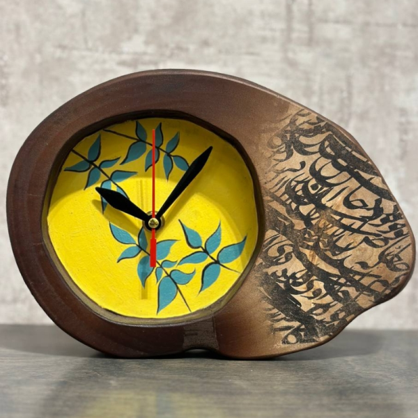 ساعت رومیزی چوبی دست ساز لوتوس مدل 350، ساعت رومیزی با طرحی متفاوت 18.20 سانت ساخته شده با چوب طبیعی افرا، طرح داخل ساعت متغیر، صفحه زرد سبز