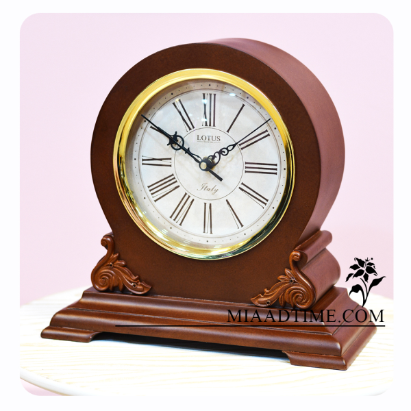 ساعت رومیزی لوتوس | Lotus، ساعت رومیزی لوکس چوبی، ساعت رومیزی خاص با موتور آرامگرد تایوانی مدل 5512 رنگ گردویی