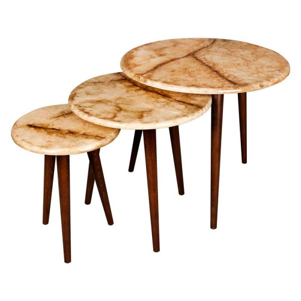 میز عسلی سه تیکه چوبی لوتوس کد T-735، میز عسلی برند لوتوس مدل GIA-MARBLE، دارای پایه های چوبی پیچی