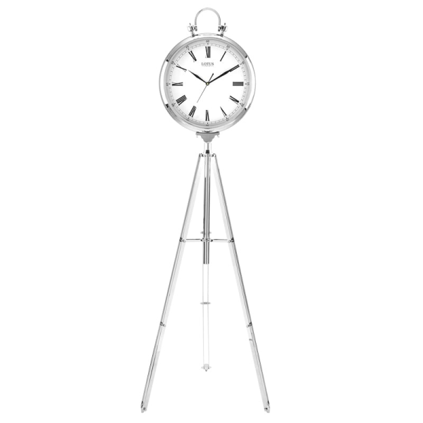 ساعت ایستاده لوتوس، ساعت ایستاده با سه پایه تلسکوپی، با ساختاری مدرن و جذاب، فریم از فلز آبکاری شده درجه یک، موتور آرامگرد تایوانی، صفحه سفید رنگ | مدل MFC-9127