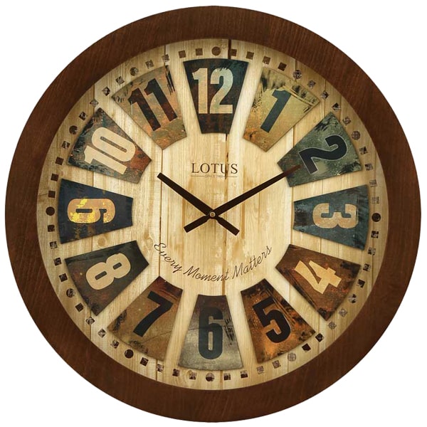 ساعت دیواری چوبی لوتوس، ساعت دیواری سایز 60 با صفحه فانتزی و نوستالژی با اعداد برجسته |ساعت دیواری کلاسیک چوبی مناسب اتاق نشیمن، اتاق کودک | مدل 9818