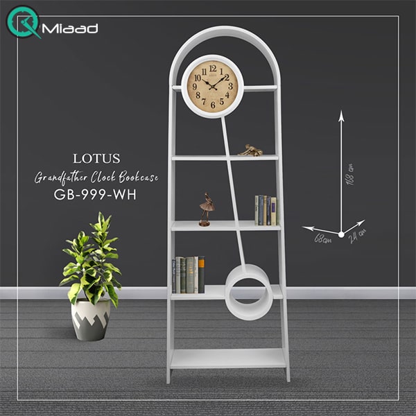 ویترین ساعت دار چوبی لوتوس مدل 999 سفید ساعت ایستاده جدید