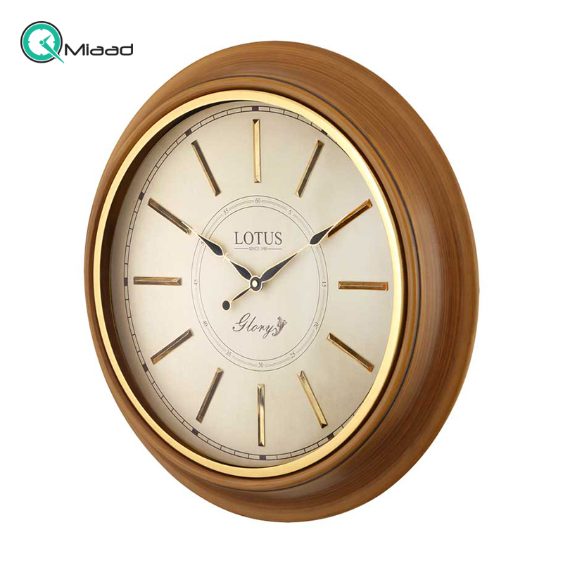 ساعت دیواری چوبی لوتوس مدل MOERS کد W-8031، ساعت دیواری با اعداد فلزی برجسته، سایز 50 سانت خرید ساعت دیواری شیک
