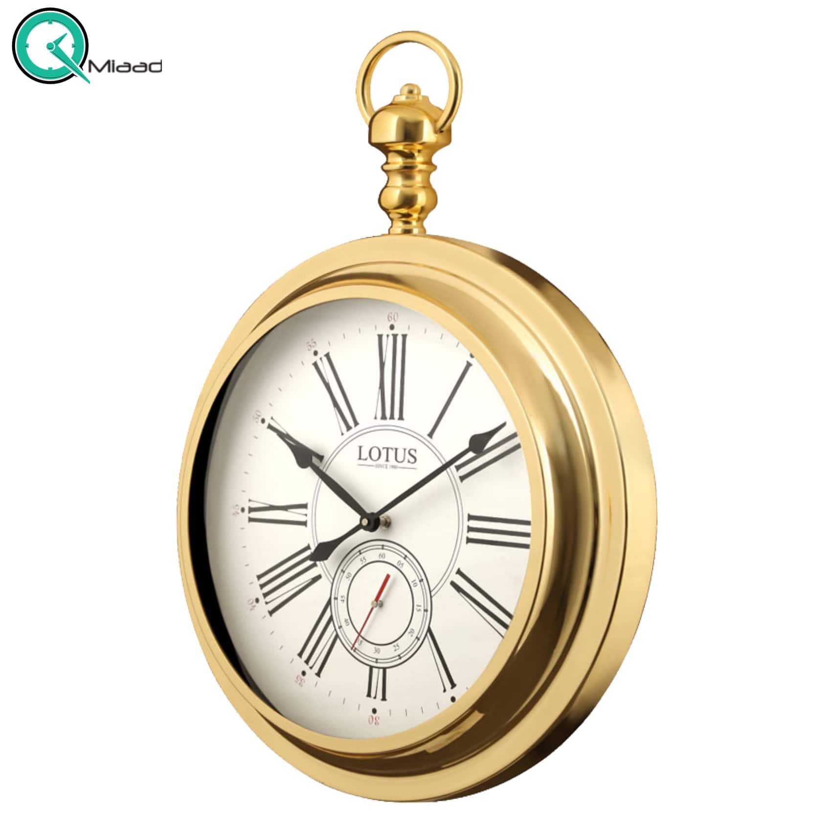 ساعت دیواری فلزی لوتوس، ساعت دیواری قطر 53 سبک ساعت های جیبی نوستالژی دارای موتور ثانیهشمار، مدل 4031 طلایی ساعت دیواری لوتوس