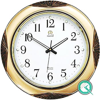 ساعت دیواری مارال maral | گرد، طلایی براق، صفحه سفید شب نما | کد 8