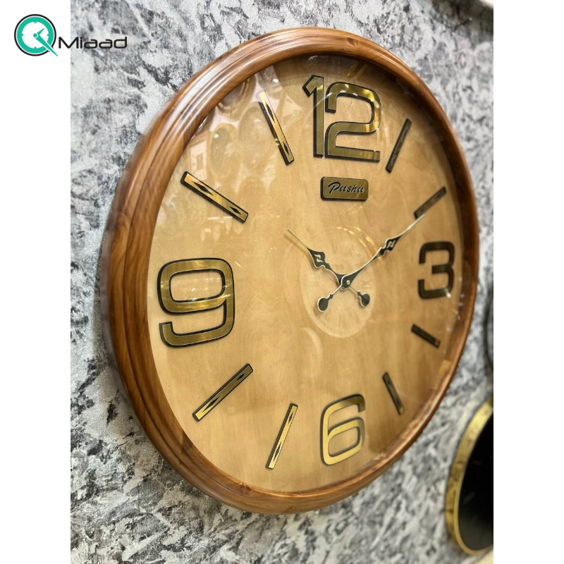 ساعت دیواری پاشا مدل 755، ساعت دیواری با بدنه چوب طبیعی نراد روسی، موتور درجه یک آرامگرد، اعداد لاتین و صفحه با روکش طبیعی روسی، سایز 75 قیمت ساعت دیواری