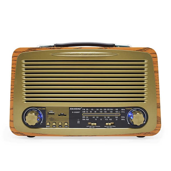 رادیو کلاسیک، رادیو و اسپیکر چوبی استریو، رادیو شارژی کلاسیک، رادیو طرح قدیمی با امکانات FM/AM/SW/USB/TF/Bluetooth/Aux| چوب زرد کد 3288