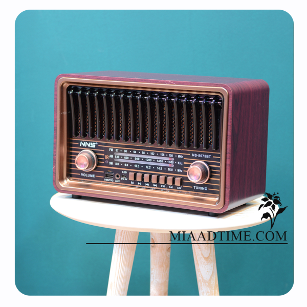 رادیو کلاسیک، رادیو اسپیکر و بلوتوث هدیه نوستالژی رادیو شارژی قابل حمل مدل 8075 رنگ تیره