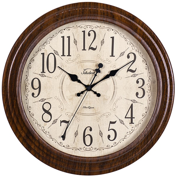 ساعت دیواری چوبی شوبرت، ساعت دیواری 34 سانتی - ساعت کلاسیک آرامگرد سبک قدیمی، ساعت دیواری گرد تزئینی برای اتاق نشیمن آشپزخانه دفتر کار | کد 5186
