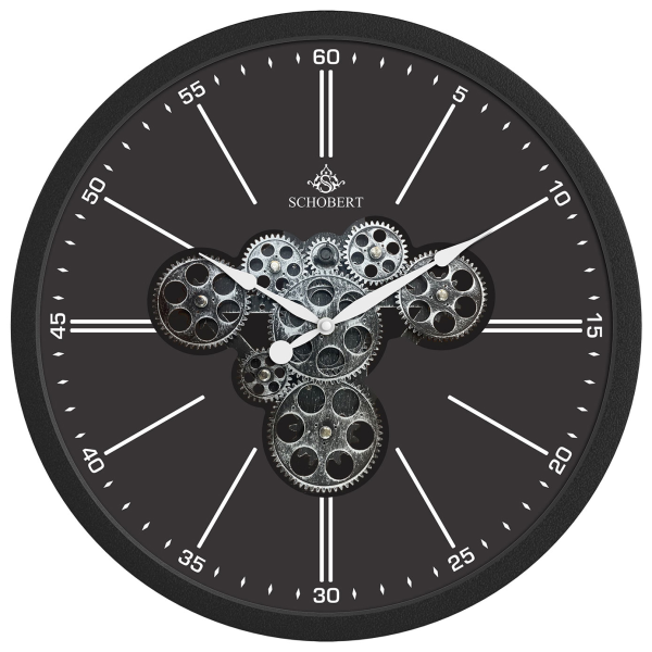 ساعت دیواری شوبرت، ساعت دیواری چرخ دنده ای با قاب فلزی، سایز 50، ساعت دیواری شیک و مدرن، موتور آرامگرد، مدل 5318 BK