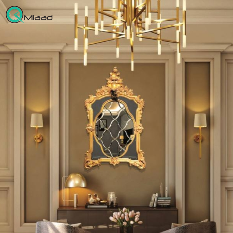 آینه مدل گالریا کد 115، آینه بسیار زیبا با قاب ورق طلا و طراحی سلطنتی صنایع چوبی