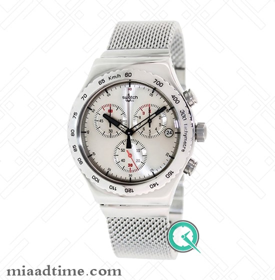 ساعت سواچ Swatch | مردانه، صفحه به رنگ بژ، تمام استیل بند حصیری | کد YVS405G مردانه