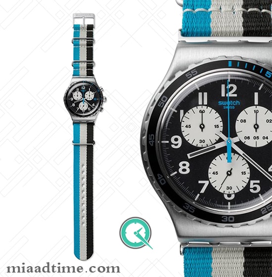 ساعت سواچ Swatch | صفحه گرد مشکی، کرنوگراف، بند برزنتی | کد YVS409 |
