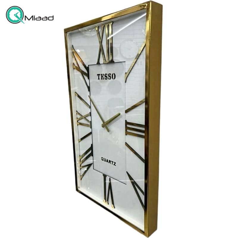 ساعت دیواری فلزی تسو، ساعت دیواری فلزی با طراحی مستطیلی، موتور ساخت تایوان، ساعت دیواری طرح ساده و در عین حال بی نظیر، رنگ طلایی،کد 2010  لوتوس