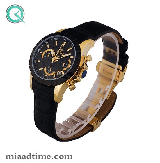 ساعت ویولت Violet زنانه کرنوگراف گرد چرمی طلایی مشکی صفحه مشکی کد 0403/2L ساعت مچي زنانه