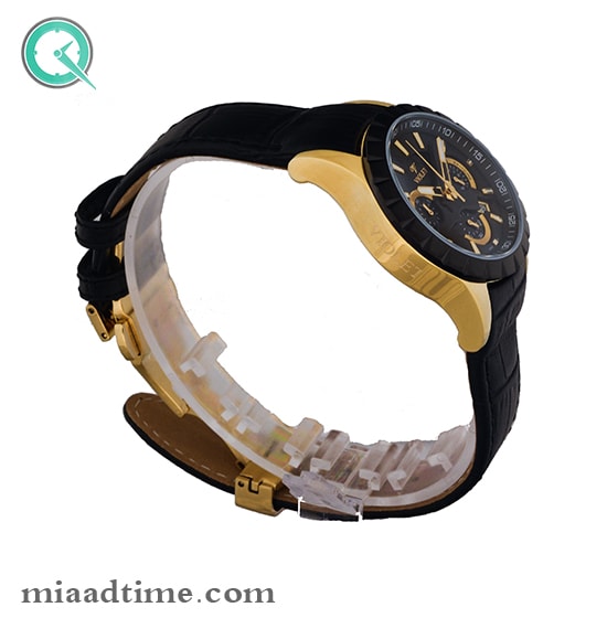 ساعت ویولت Violet زنانه کرنوگراف گرد چرمی طلایی مشکی صفحه مشکی کد 0403/2L ساعت مچی زنانه بند چرمی