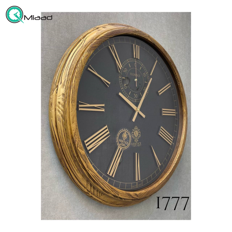 ساعت دیواری چوبی ورتیچ مدل 1777 صفحه سبزمشکی، ساعت دیواری دو موتوره با چوب طبیعی سایز 60 با موتور آرامگرد تایوانی، اعداد یونانی برجسته قیمت ساعت دیواری