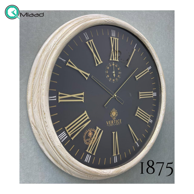 ساعت دیواری چوبی ورتیچ مدل 1875، ساعت دیواری دو موتوره با چوب طبیعی سایز 70 با موتور آرامگرد تایوانی، اعداد یونانی برجسته قیمت ساعت دیواری