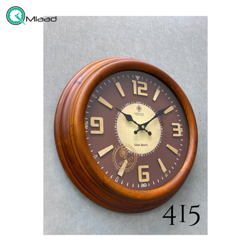 ساعت دیواری چوبی ورتیچ مدل 415، ساعت دیواری تک موتوره با چوب طبیعی سایز 40 با موتور آرامگرد تایوانی، رنگ قهوه ای رنگ با اعداد لاتین قیمت ساعت دیواری