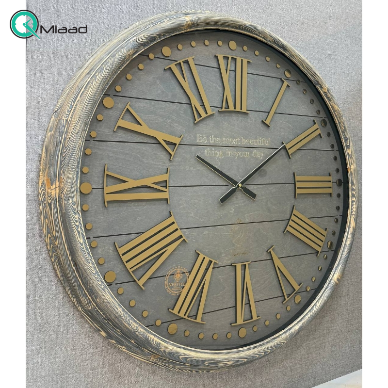 ساعت دیواری چوبی ورتیچ مدل 9092، ساعت دیواری کلاسیک با چوب طبیعی سایز 90 با موتور آرامگرد تایوانی، اعداد یونانی برجسته قیمت ساعت دیواری