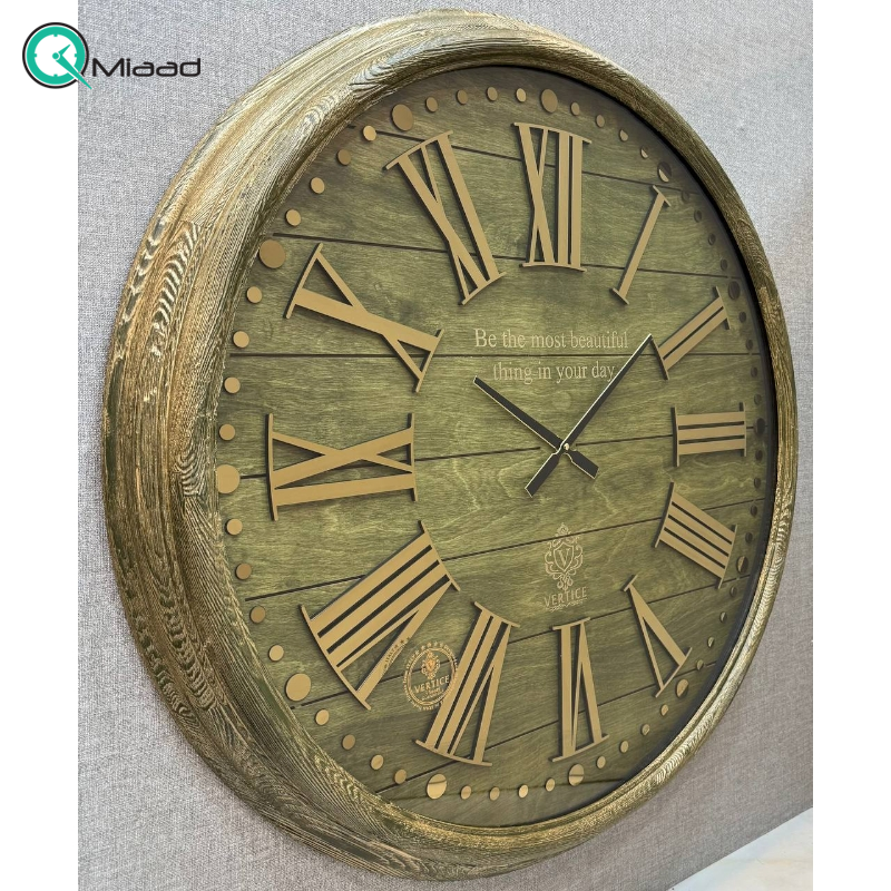 ساعت دیواری چوبی ورتیچ مدل 9093، ساعت دیواری کلاسیک با چوب طبیعی سایز 90 با موتور آرامگرد تایوانی، اعداد یونانی برجسته قیمت ساعت دیواری