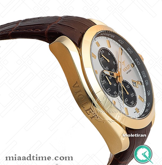 ساعت مچی ویولت Violet مردانه | کرنوگراف مردانه، گرد طلایی صفحه سفید | کد 0286/2G Watch