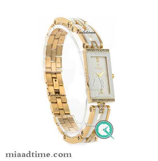 ساعت مچی ویولت زنانه، سرامیکی، مستطیل طلایی سفید | کد 0315/2 زنانه