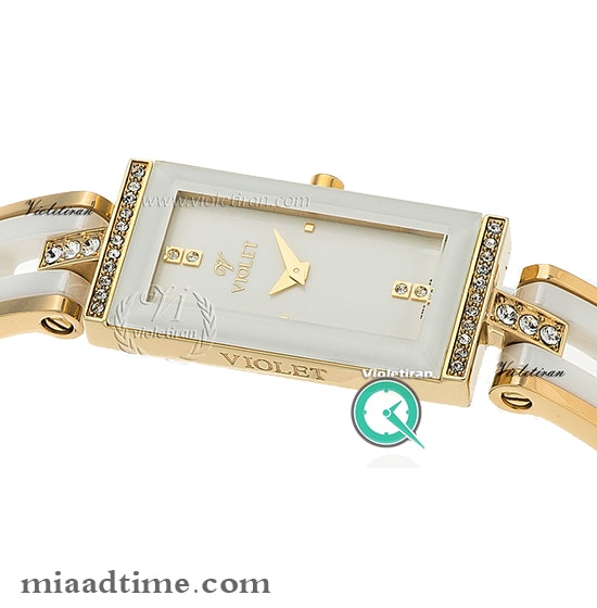 ساعت مچی ویولت زنانه، سرامیکی، مستطیل طلایی سفید | کد 0315/2 مدل