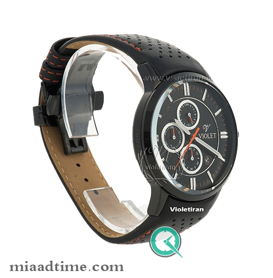 ساعت مچی ویولت، مردانه کرنوگراف، گرد چرمی، مشکی نارنجی صفحه مشکی | کد 0322/2G مردانه