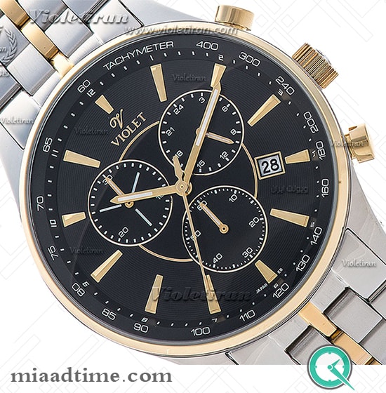 ساعت ویولت Violet مردانه | کرنوگراف, گرد فلزی, دورنگ صفحه مشکی | کد 0358/2G مردانه