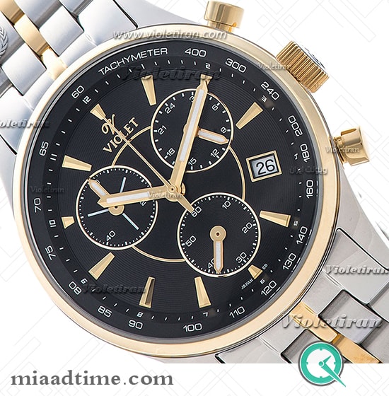 ساعت ویولت Violet زنانه | کرنوگراف, گرد فلزی, دورنگ صفحه مشکی | کد 0358/2L زنانه