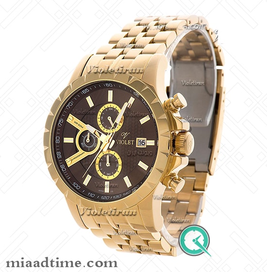 ساعت ویولت Violet مردانه کرنوگراف گرد فلزی طلایی صفحه قهوه ای کد 0404/2G ساعت مچی مردانه