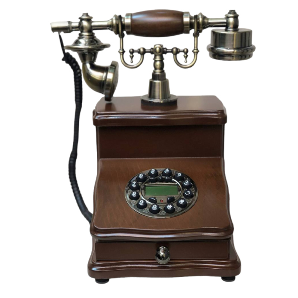 تلفن رومیزی چوبی والتر Walther، تلفن رومیزی سلطنتی کادویی شیک و هدیه نوستالژی با شماره‌گیر دکمه ای و کالر آیدی، مدل 953