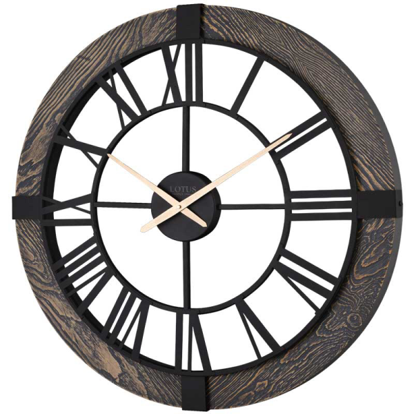 ساعت دیواری لوتوس، ساعت دیواری روستیک ترکیب فلز و چوب طبیعی، ساعت دیواری سایز 80 | مدل 19024 رنگ خاکستری
