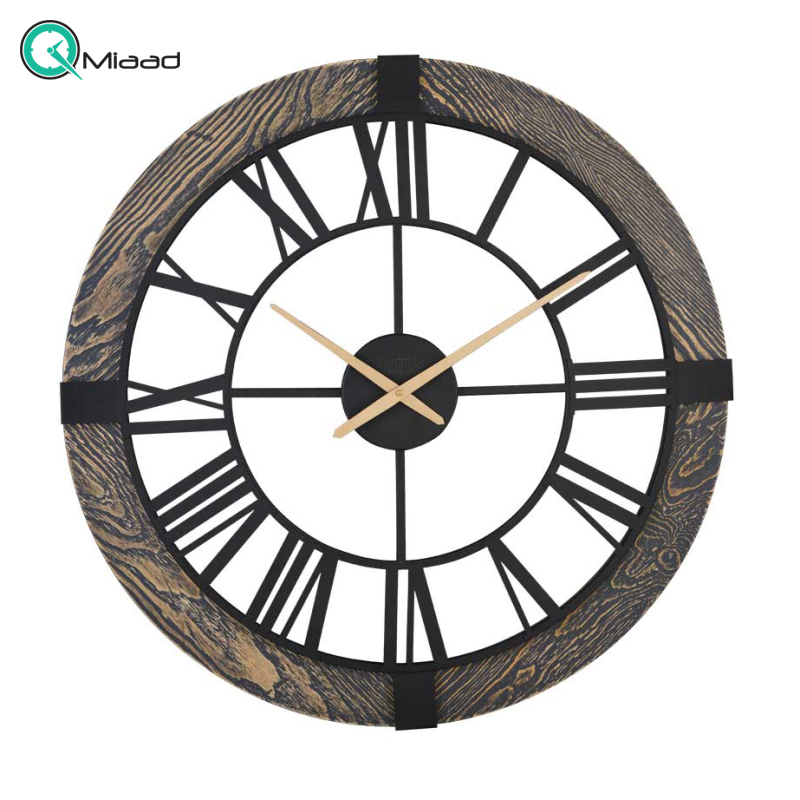 ساعت دیواری لوتوس، ساعت دیواری روستیک ترکیب فلز و چوب طبیعی، ساعت دیواری سایز 80 | مدل 19024 رنگ خاکستری قیمت ساعت دیواری