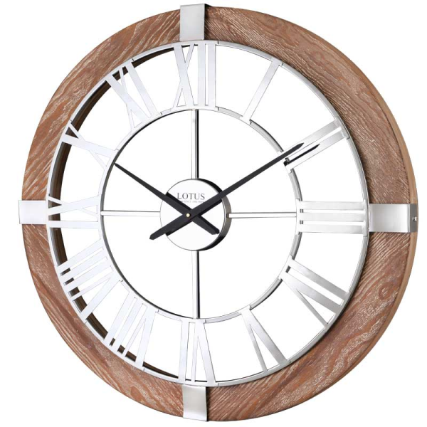 ساعت دیواری لوتوس، ساعت دیواری روستیک ترکیب فلز آبکاری شده و چوب طبیعی، ساعت دیواری سایز 80 | مدل 19024