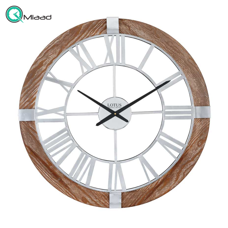 ساعت دیواری لوتوس، ساعت دیواری روستیک ترکیب فلز آبکاری شده و چوب طبیعی، ساعت دیواری سایز 80 | مدل 19024 قیمت ساعت دیواری