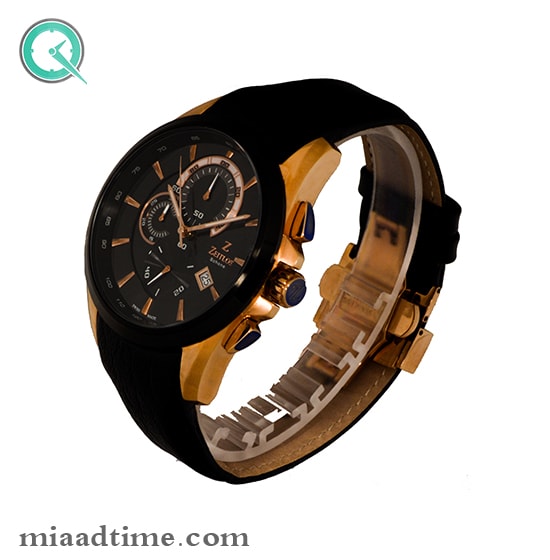 ساعت مچی زیتلوس مردانه کرنوگراف گرد چرمی رزگلد مشکی صفحه مشکی مدل 2025 ساعت مچی مردانه اسپرت