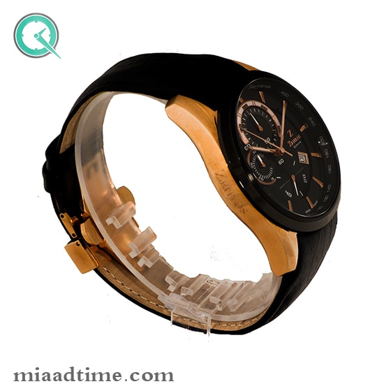 ساعت مچی زیتلوس مردانه کرنوگراف گرد چرمی رزگلد مشکی صفحه مشکی مدل 2025 ساعت مچی مردانه بند چرمی