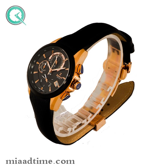 ساعت مچی زیتلوس زنانه کرنوگراف گرد چرمی رزگلد مشکی صفحه مشکی مدل 2025 ساعت مچي زنانه