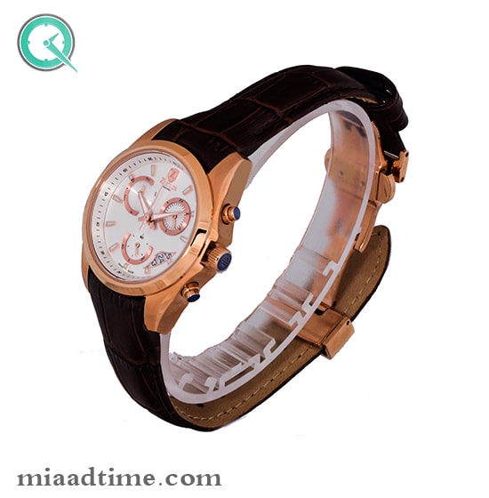 ساعت مچی زیتلوس زنانه کرنوگراف گرد چرمی رزگلد صفحه سفید مدل 2024PRW ساعت مچي زنانه