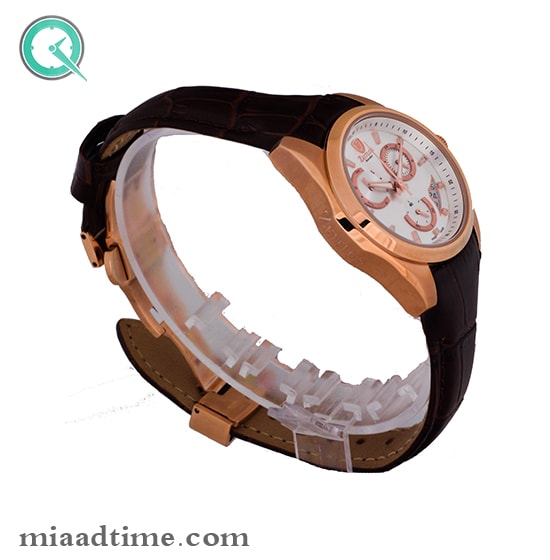 ساعت مچی زیتلوس زنانه کرنوگراف گرد چرمی رزگلد صفحه سفید مدل 2024PRW ساعت مچی زنانه بند چرمی