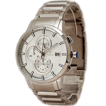 ساعت مچی ویولت مردانه کرنوگراف گرد فلزی سیلور صفحه سفید مدل 0323G